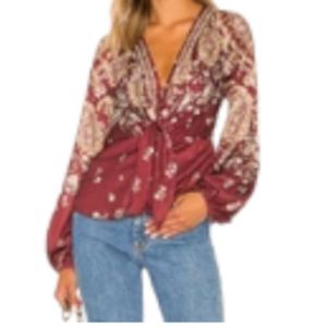 Free People Run Free Plunging Neckline Blouse Top S NWT